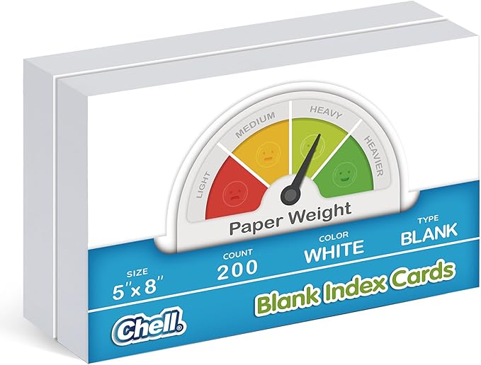 Chell 200 Count Blank Index Cards 5x8 Inch Heavyweight, No Bleed-Through by chell