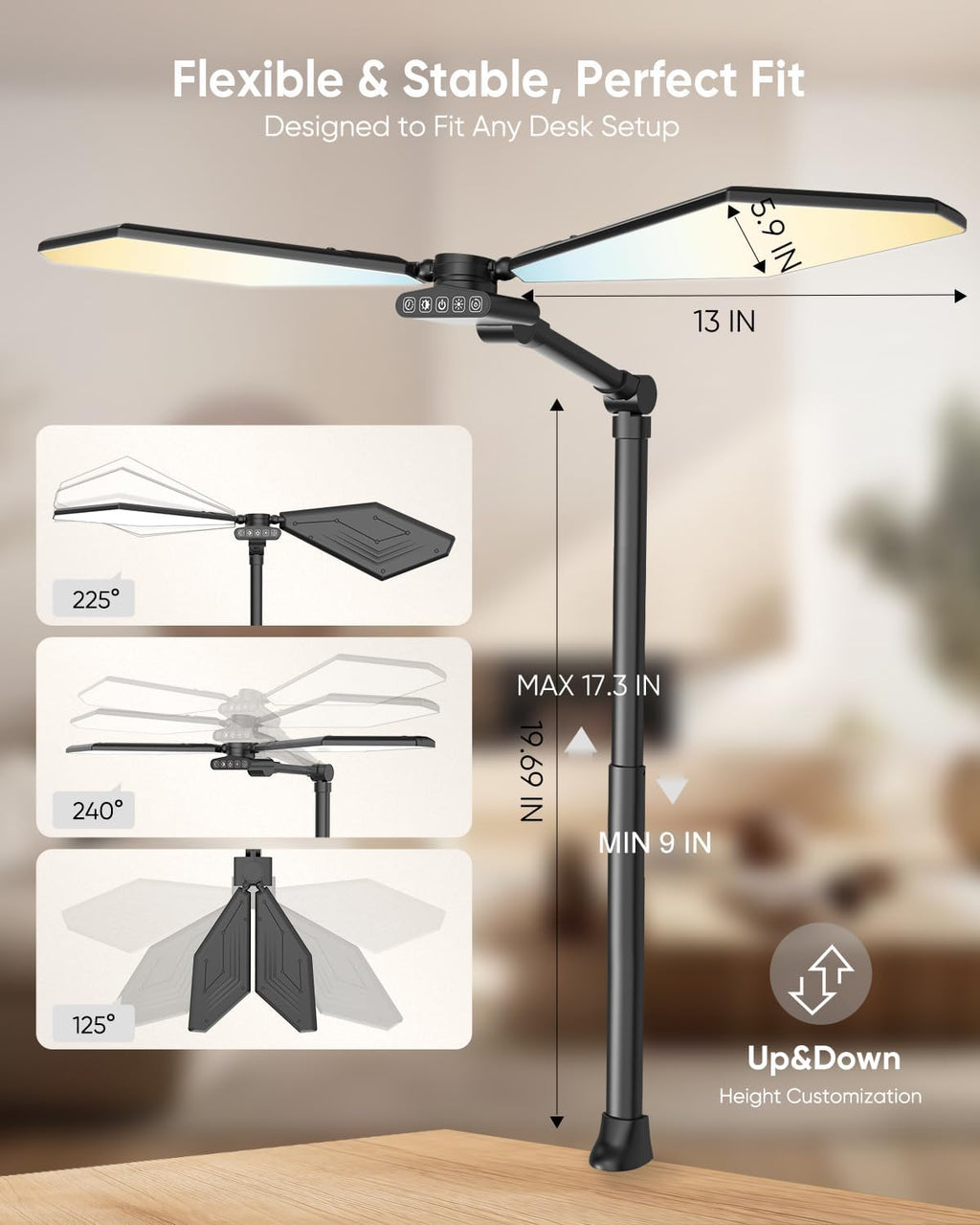 36w led desk lamp with clamp, dual-head architect, close-up detail