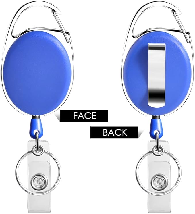 Retractable Badge Holder with Carabiner Reel Clip and Key Ring - Image 3