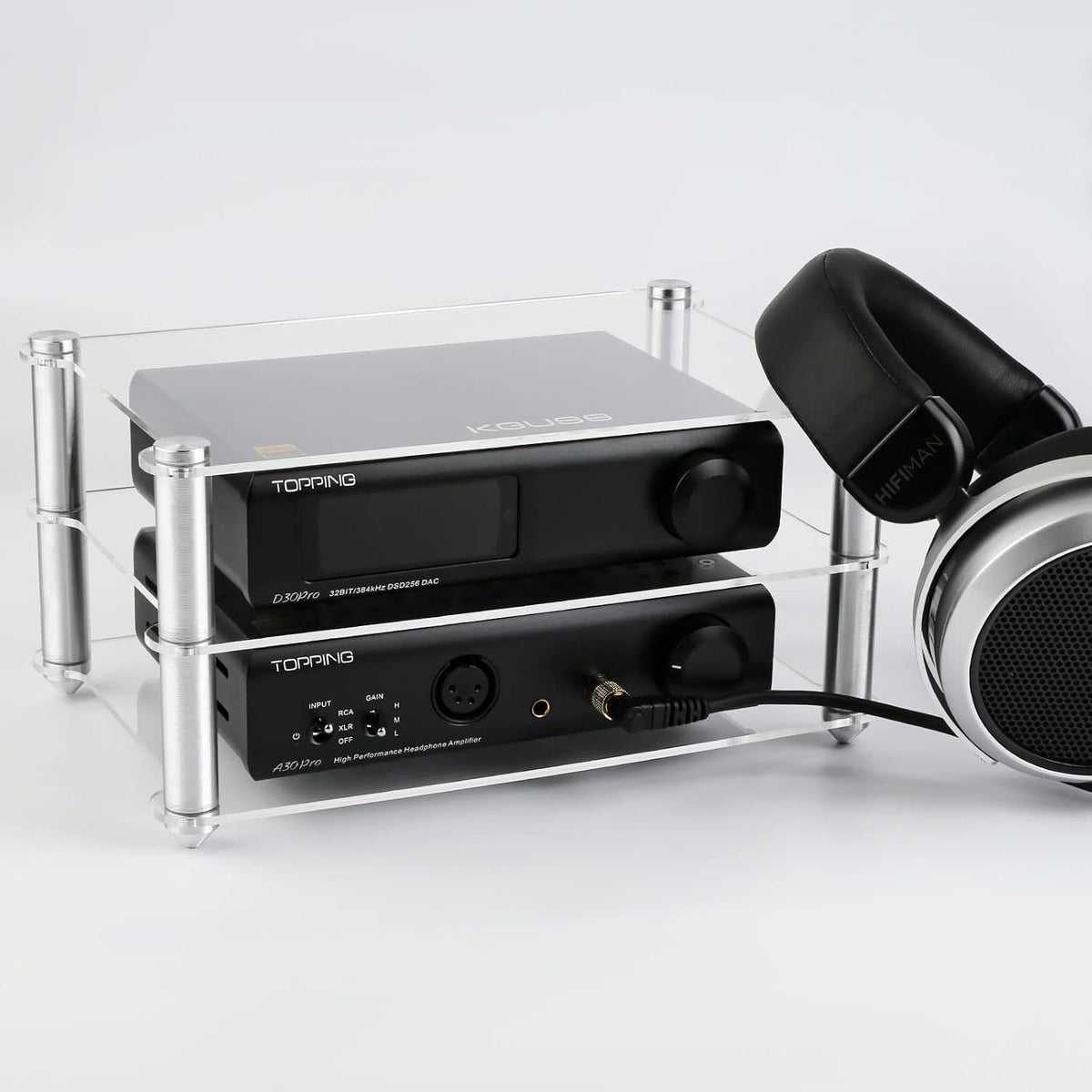 KGUSS Mini Audio Component Rack Acrylic 2-Layer Aluminium Holders Small Deskt...