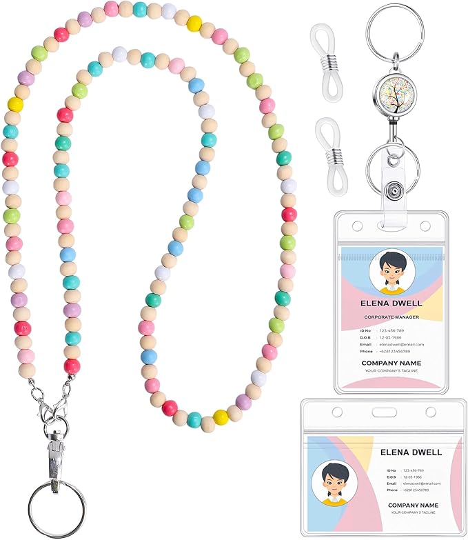 Lanyards for ID Badges Teacher Gifts Cute Wooden Beaded Lanyard by BESARME