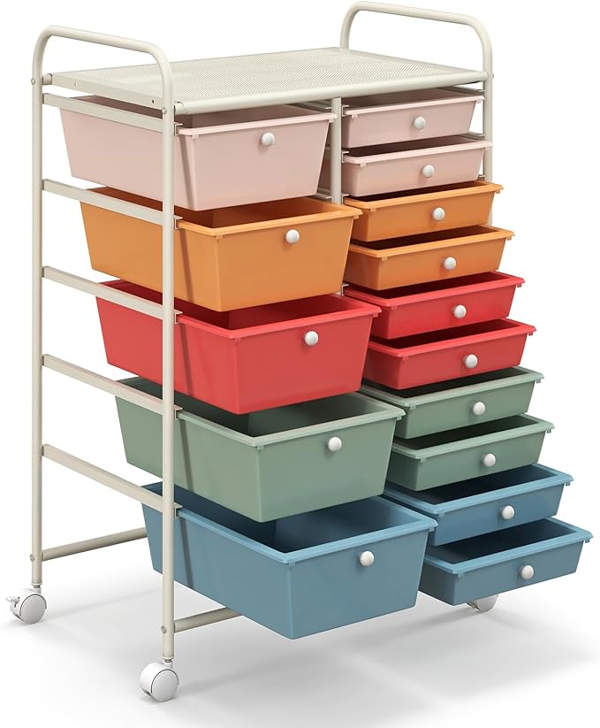 HAPPYGRILL 15-Drawer Rolling Cart, Storage Carts - Image 8