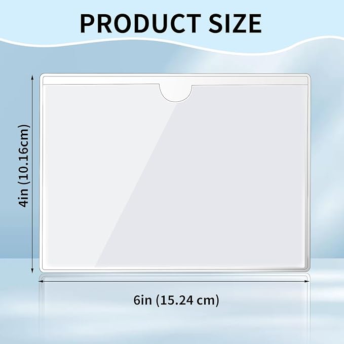 zandfelo 50 Pack 4'' x 6'' Clear Adhesive Index Card Pockets, PVC Labels Holders - Image 3