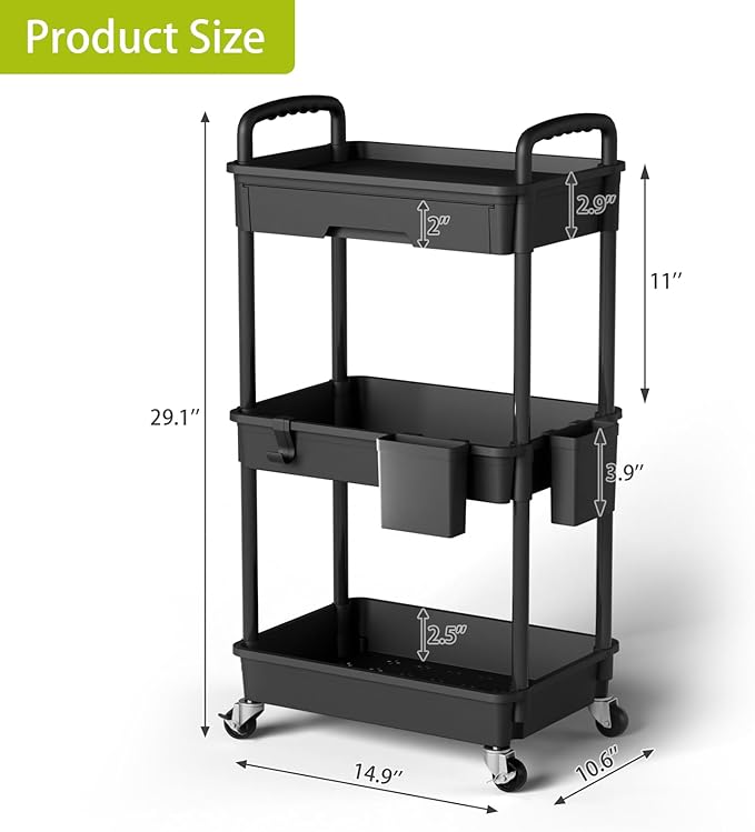 Sorgion 3 Tier Rolling Cart Organizer, Laundry Room Bathroom Organizers and - Image 3