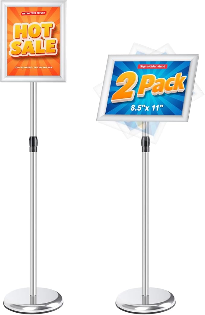 RedChili 2 Pack Sign Holder Stand 8.5x11 Inch, Adjustable Floor Standing Sign by RedChili