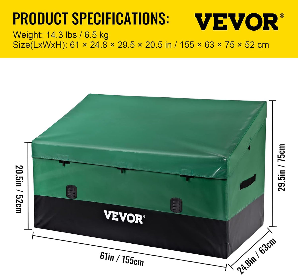 vevor outdoor storage box, 150 gallon waterproof pe on a desk or shelf