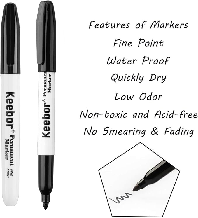 Keebor Permanent Markers Bulk, 60 Pack Black Permanent Markers, Quick Drying & - Image 2
