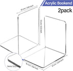 Clear Acrylic Book Ends for Shelves Heavy Duty L Shaped, 2 Pcs