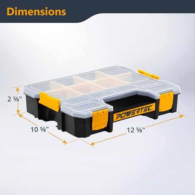 POWERTEC Small Parts Organizer & Tool Box – 14 Compartments, Stackable Storage - Image 2