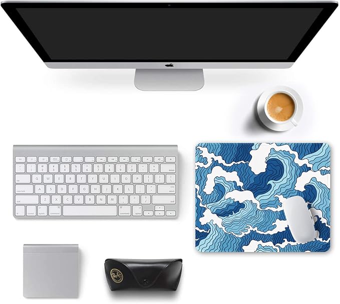 Auhoahsil Mouse Pad, 12 x 10 in Japanese Style Wave Computer Mouse Pad - Image 3