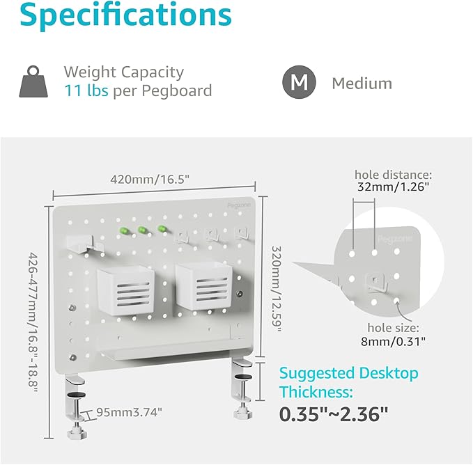 PEGZONE Clamp-on Desk Pegboard, Desk Organizer - Image 6