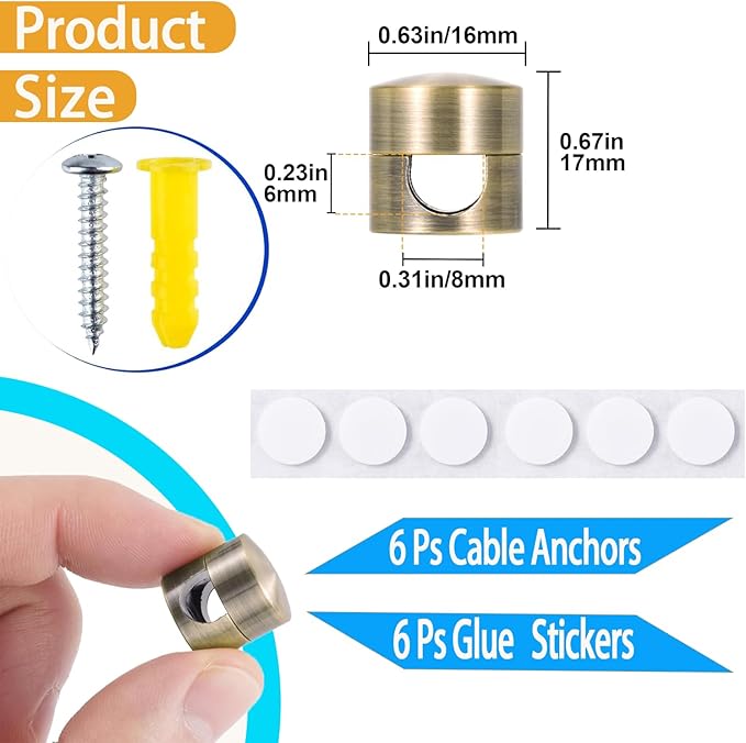 6 Sets Charger Cord Holder, Antique Copper Color Metal Adhesive Cable - Image 2