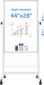maxtek Rolling White Board, 44 x 28 Height Adjustable Whiteboard on Wheels by Maxtek