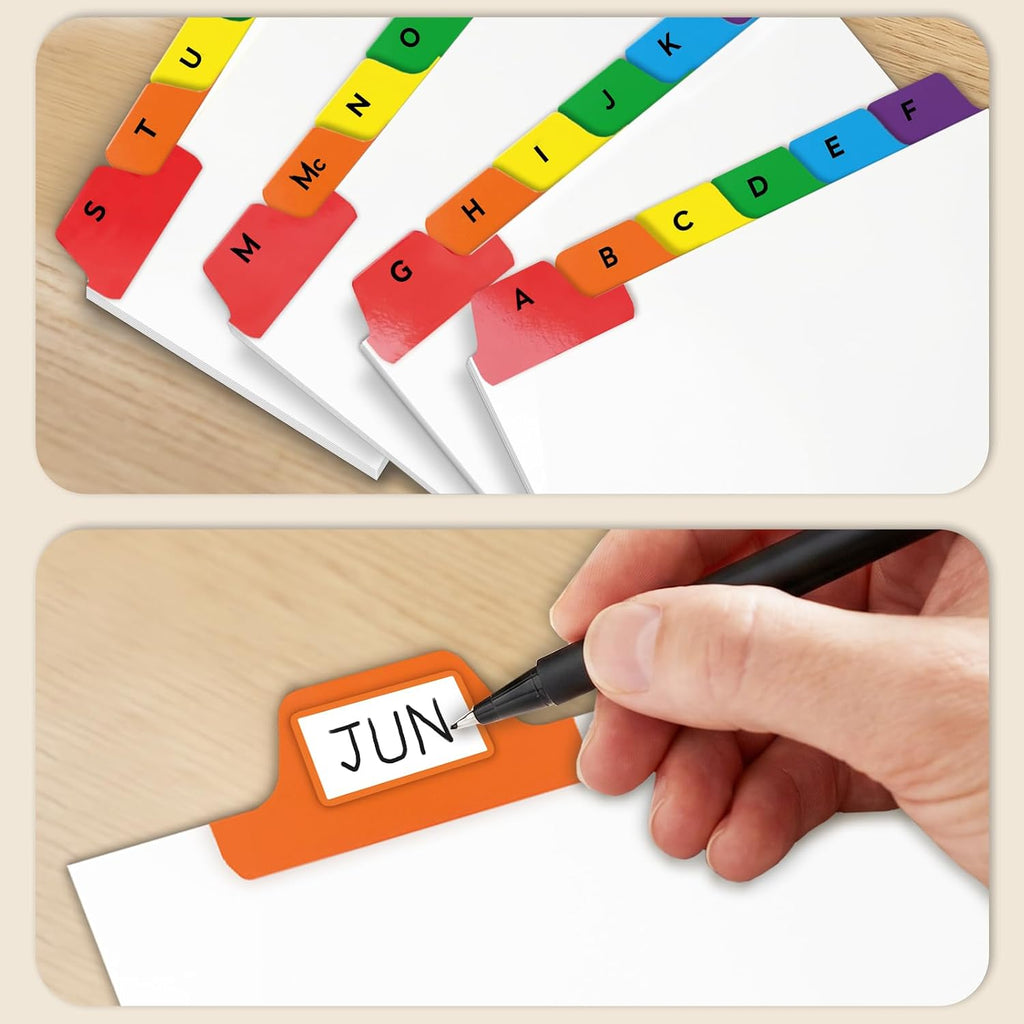 Chell 3"x5" Index Card Dividers, A-Z Tabbed, with Blank Stickers, 1 Set | Bright Colors, Heavyweight, Made of 110 lb. Cover Weight Paper, Alphabetical, Blank Stickers