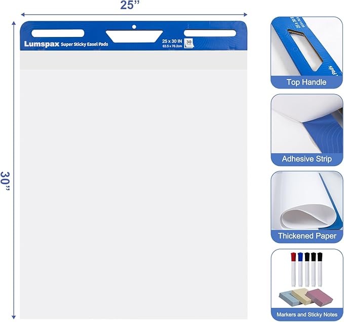 Lumspax Sticky Easel Pads 25x30 In, 3 Pack Large Self Stick Flip Chart Paper - Image 2