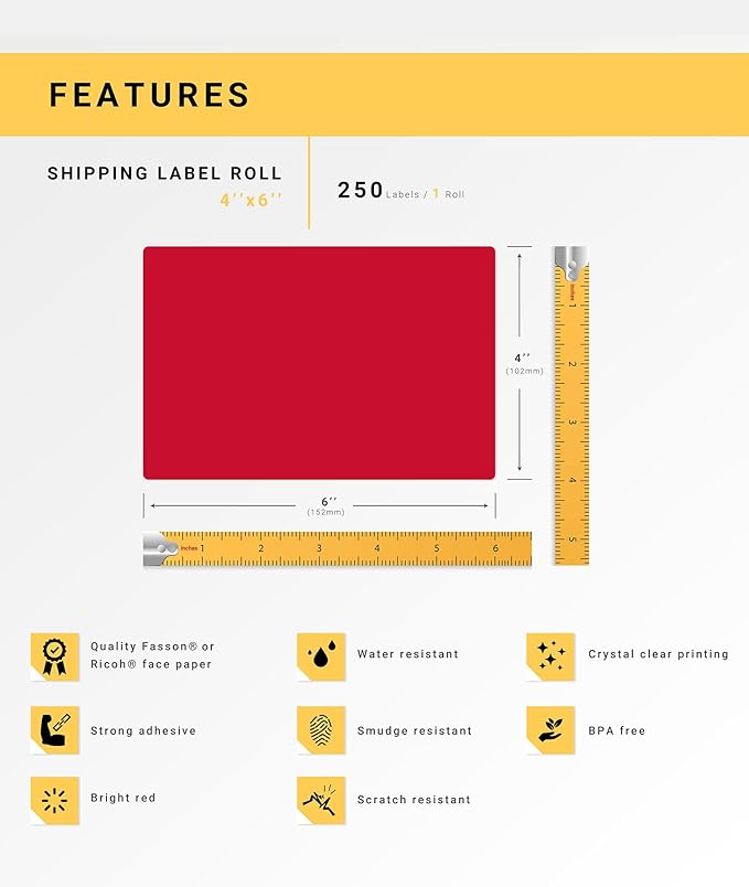 HOUSELABELS 4" x 6" Red Shipping Labels on 1" Core Compatible - Image 4