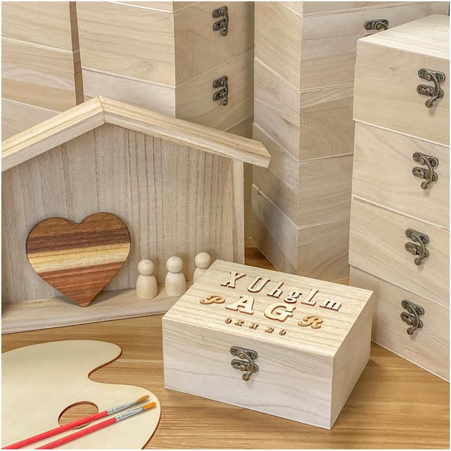 unfinished wooden box with lid rectangle crafts wood, close-up detail