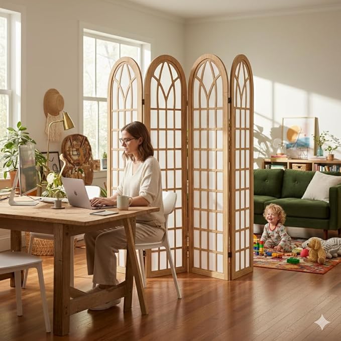 Asnefeli 4 Panel Japanese Room Divider, Shoji Style Partition Divider, Fully - Image 2