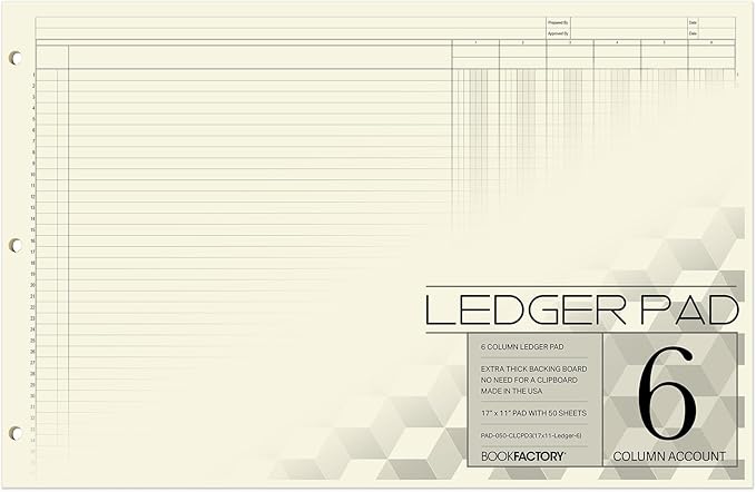 BookFactory Ledger Pad/Large 6 Column Accounting Ledger Columnar Pads by BookFactory
