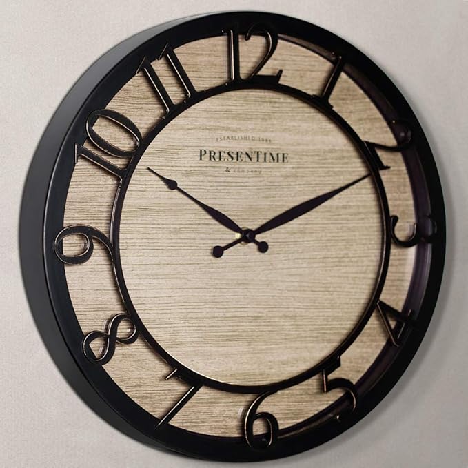 Presentime & Co 13" Farmhouse Series Wall Clock, Quartz Movement, Shiplap Style - Image 2