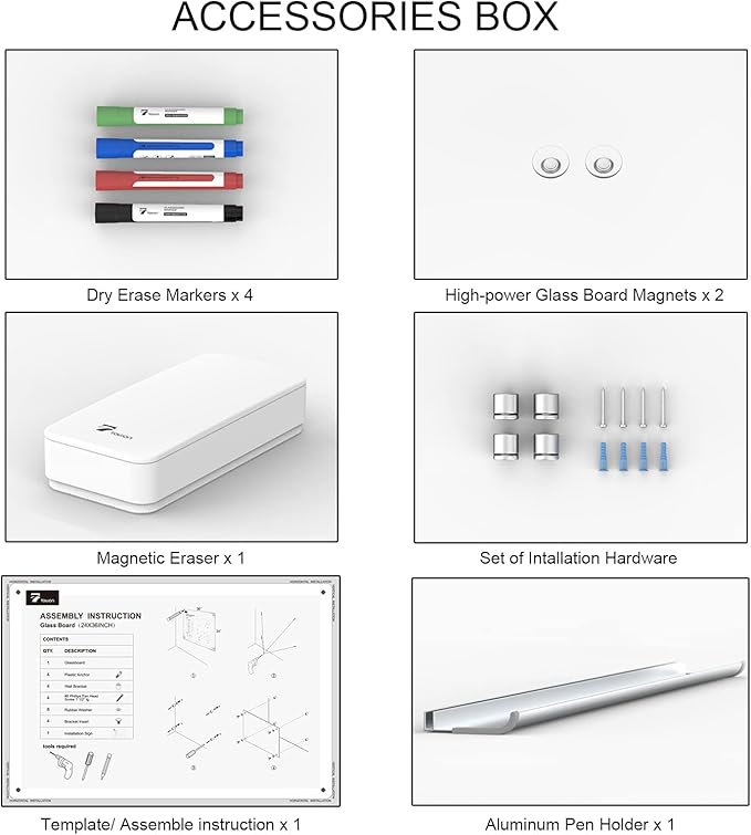 TOWON 36 x 24 Inches Tempered Glass Calendar Dry Erase Board - Image 5
