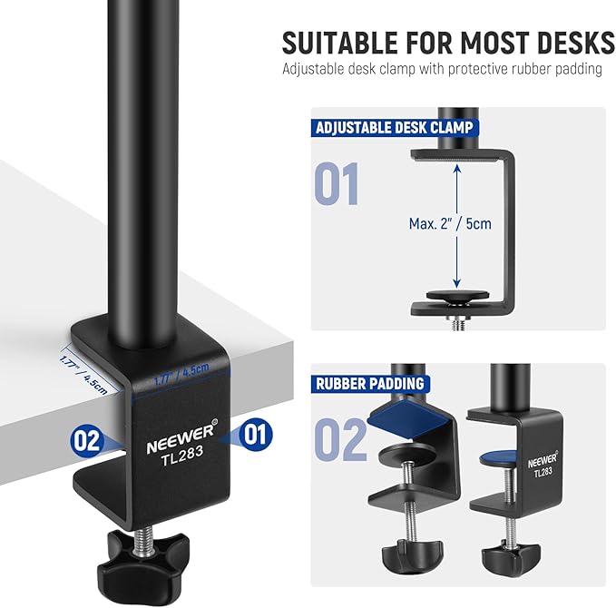 NEEWER Camera Desk Mount, Overhead Desktop Light Stand Microphone Boom Arm - Image 5