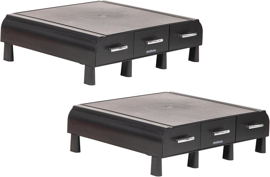 mind reader monitor stand, 3 storage drawers, desktop on a desk or shelf