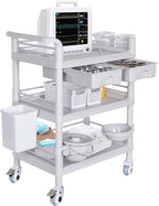 Mobile Medical Carts 3 Tier Professional Utility Cart 330 LBS Max Load Rolling by Enocreay