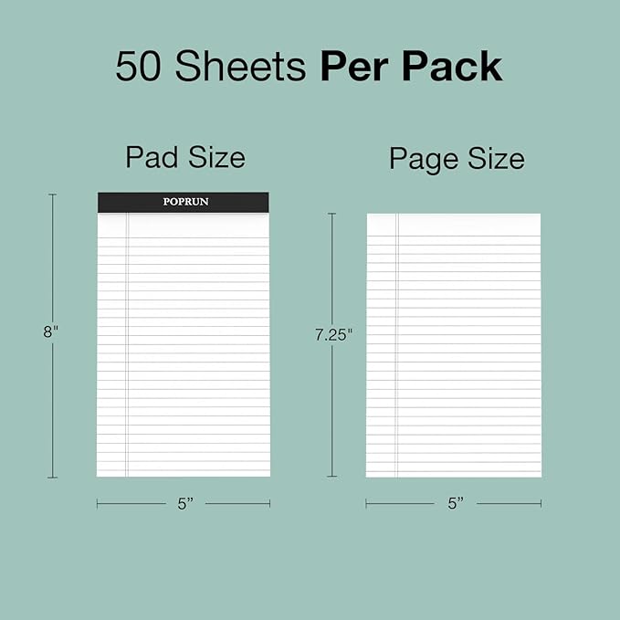 POPRUN Small White Legal Pads 5 x 8 Narrow Ruled, 100GSM Writing Paper Pad - Image 4