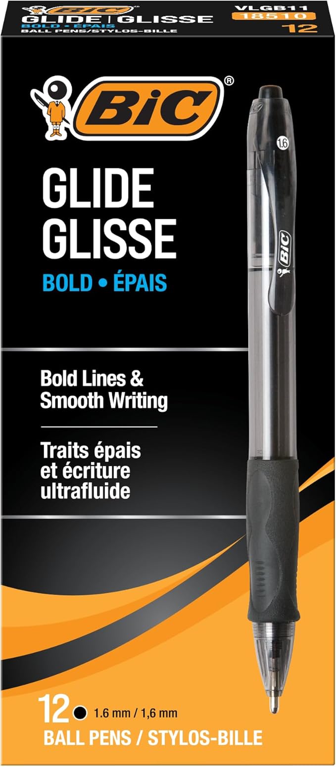 BIC Glide Bold Black Ballpoint Pens, Bold Point, 12-Count Pack, Retractable by BIC