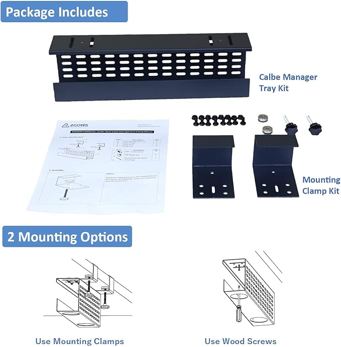 AEONS Under Desk Cable Management Tray Black Horizontal 16-inch Under Desk - Image 5
