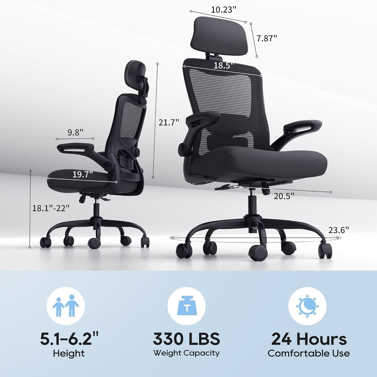 ergonomic office chair for lower back relief, 4-way shown in use