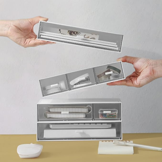Desk Organizer-Stackable Storage Drawers, Plastic Compact Desk Storage Box - Image 6