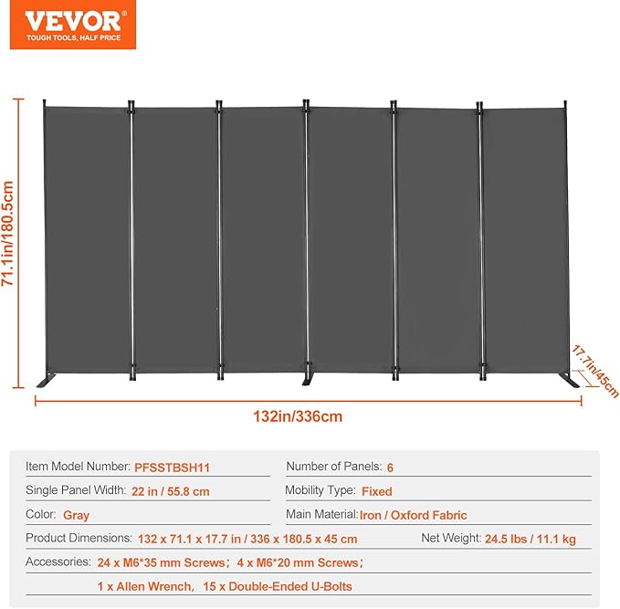 VEVOR Room Divider, 6 Panel Room Divider, Folding Privacy Screen and Portable - Image 7