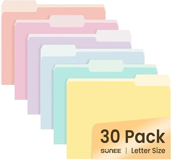 SUNEE File Folders, 30 Pack Manilla Folders 8.5 x 11, Colored File Folders Home by SUNEE