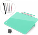 Mint Green Mini Desktop Pure Glass Whiteboard, Small Slope Slick Desk by TOWON