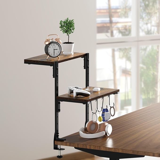 AUATRONNE Clamp-on Desk Shelf, 13 inch Above or Below Desk 2-Tier Shelving - Image 5
