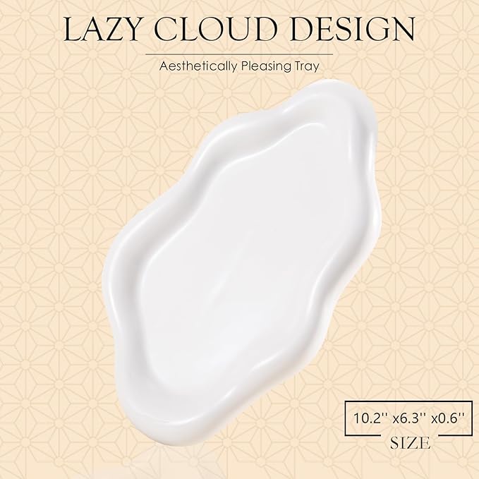 CCINPPY Ceramic Jewelry Tray Trinket Dish, Decorative Cloud Vanity Key Tray - Image 2