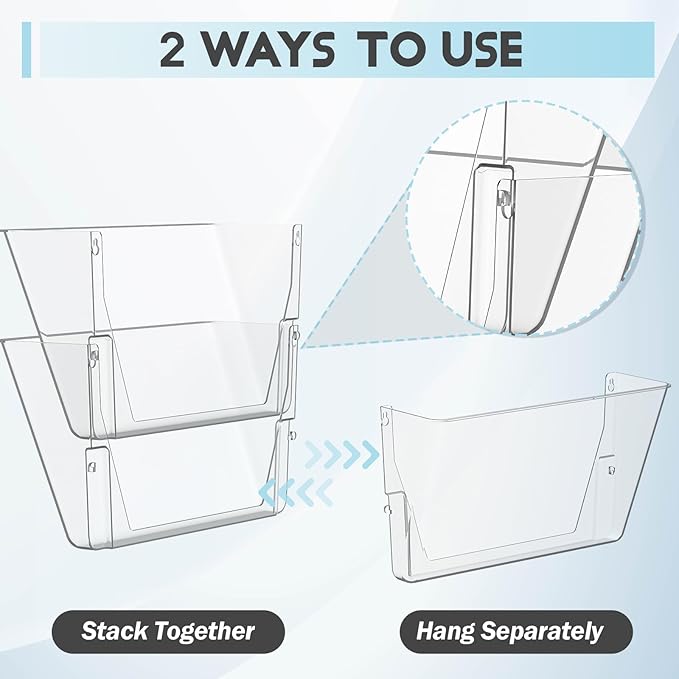 MINDEPOT 6 Pockets Acrylic Wall File Organizer, Plastic Hanging Wall File Holder - Image 5