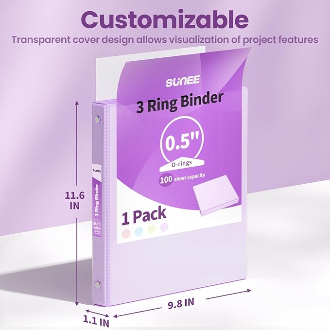 SUNEE 3 Ring Binder 1/2 Inch 1 Pack - Image 7