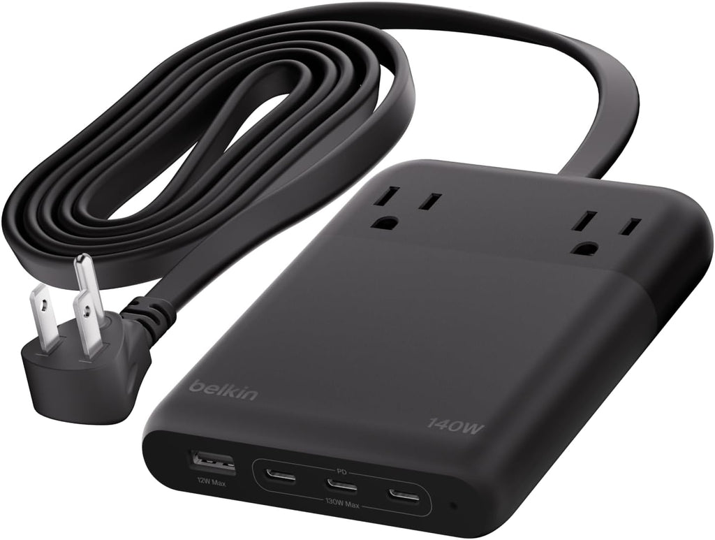 Belkin 2-Outlet GaN Charging Station 140W, USB C Charger w/ 2X AC Outlets
