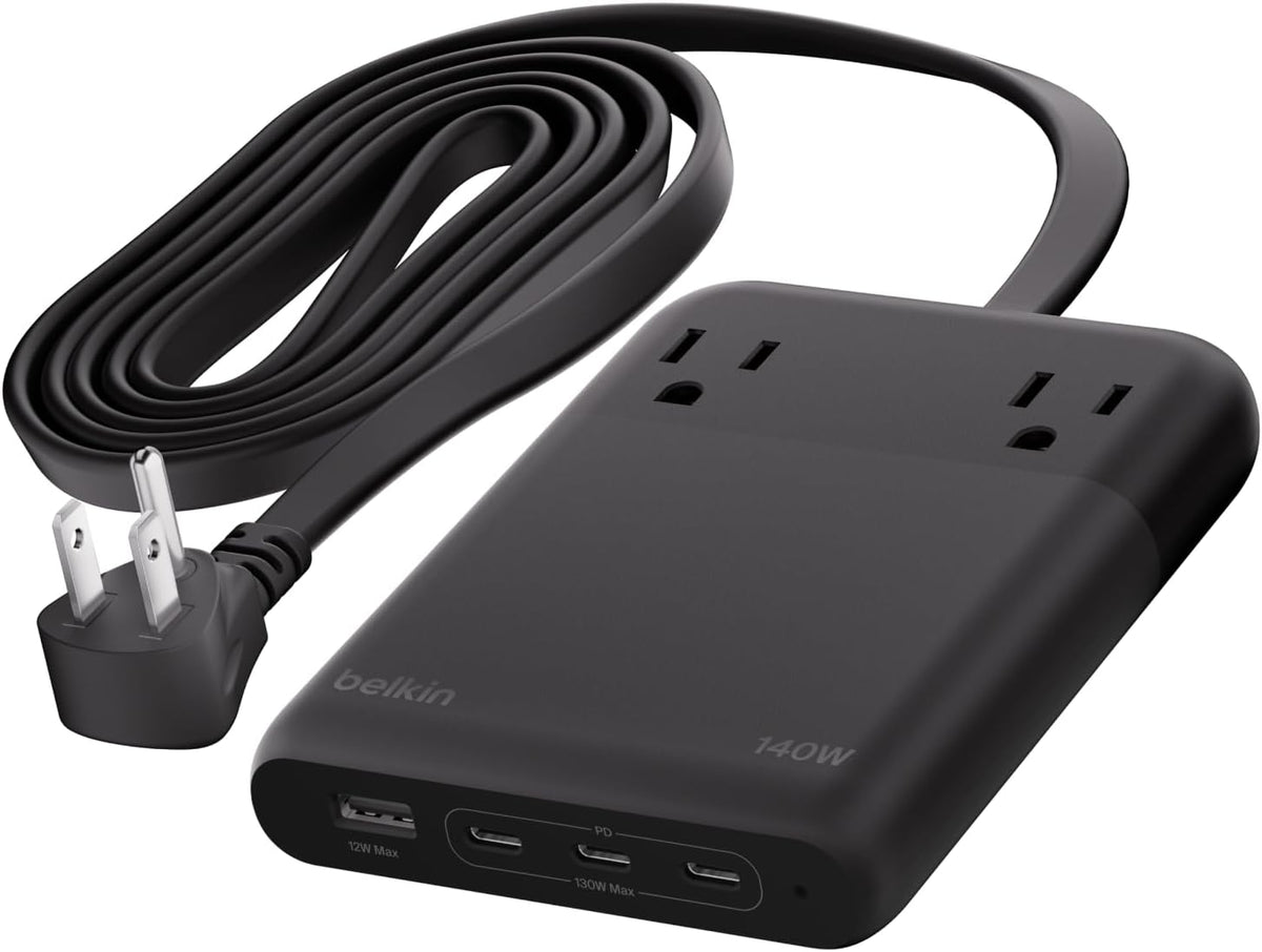 Belkin 2-Outlet GaN Charging Station 140W, USB C Charger w/ 2X AC Outlets