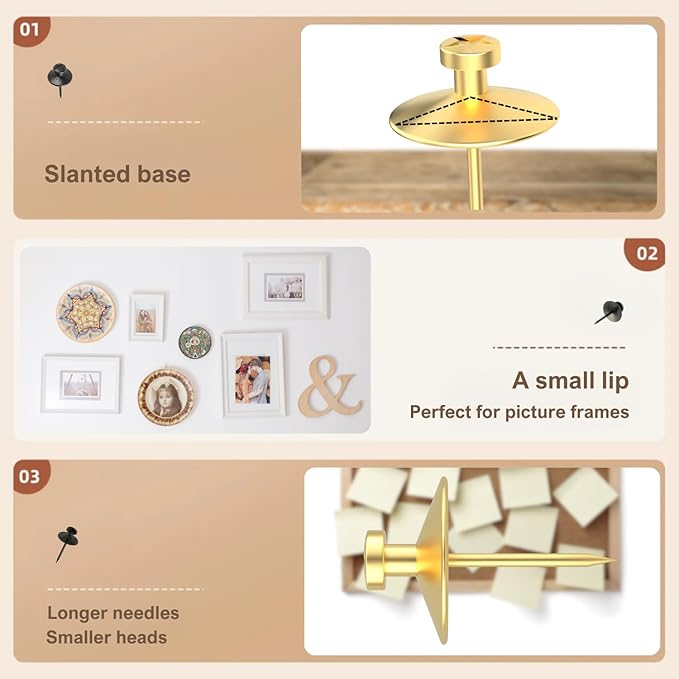 50pcs Gold Thumb Tacks for Picture Hangers - Image 3