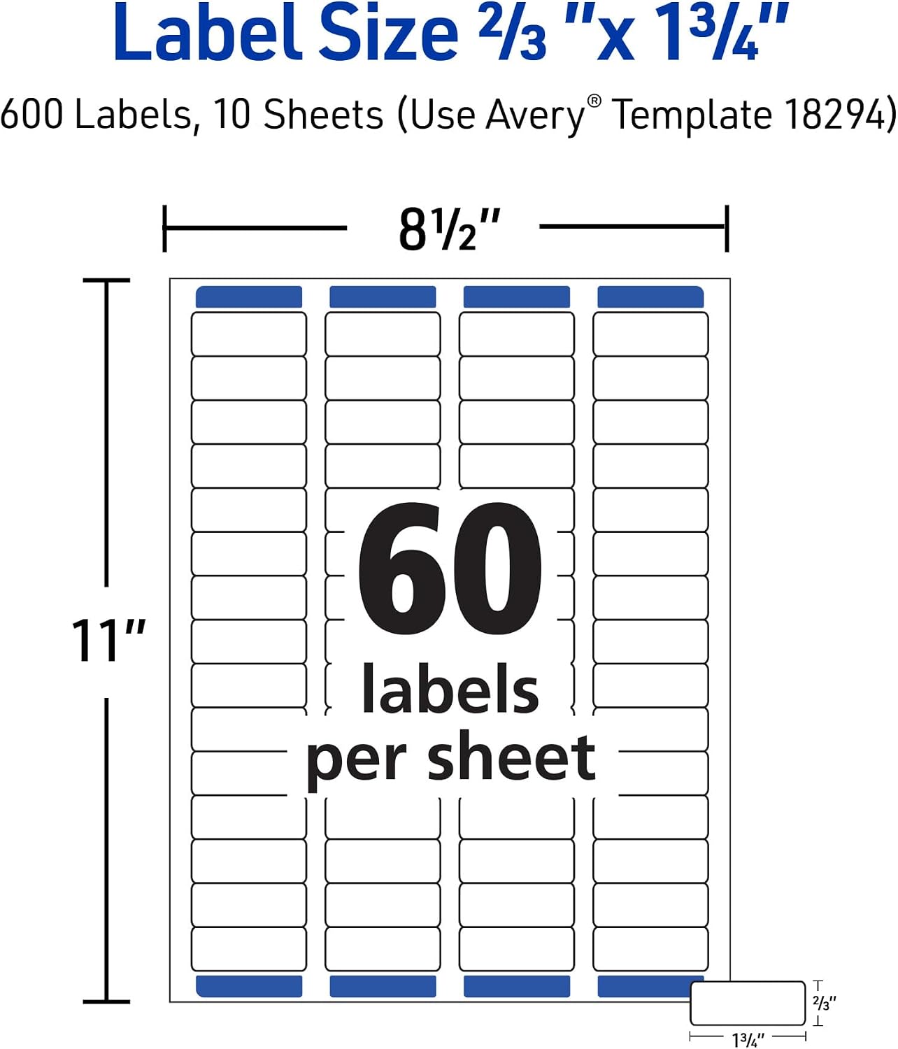 Avery® Printable Return Address Labels, Sure Feed® Technology, 2/3" x 1-3/4", White, Laser & Inkjet Compatible, 600 Blank Labels Total, Great for Mailing, Branding, and More (18294)