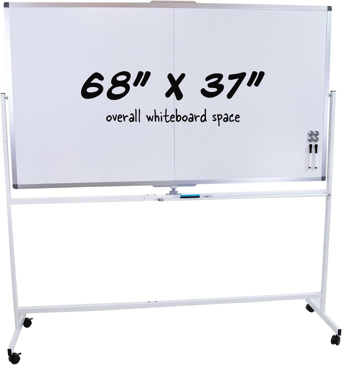 Sunnydaze Rolling Magnetic Whiteboard - 68" x 37" Double-Sided Dry ...