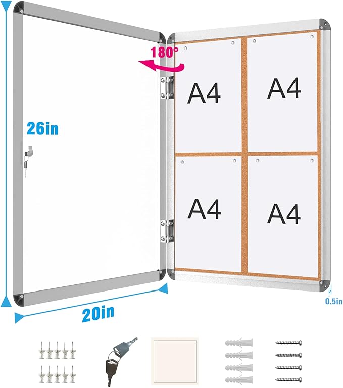 Mifuro 2 Pack 26"x20" Enclosed Bulletin Board, Lockable Weather-Resistant - Image 5