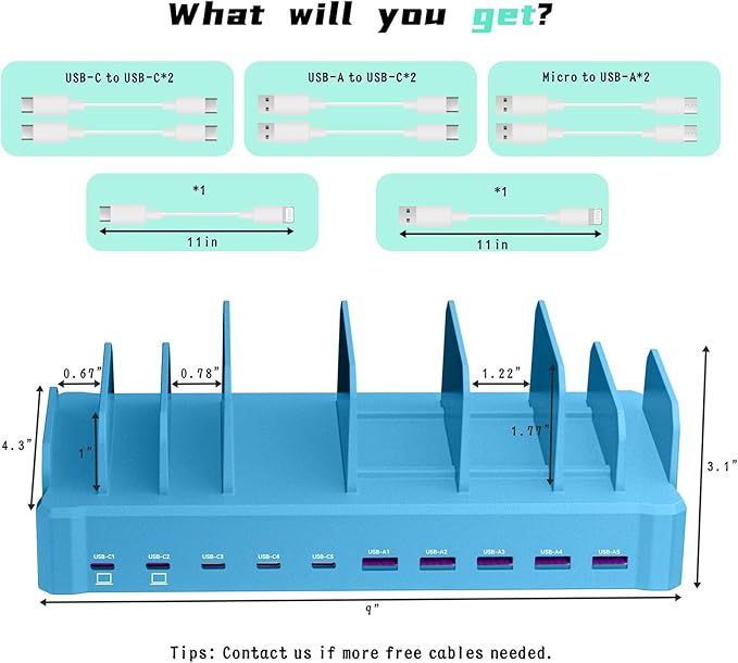 320W Charging Station for Multiple Devices, Zobirez 10-Port USB C Fast Charger - Image 6