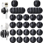 OHill Desk Cable Management Cord Organizer, 24 Pack Black Self Adhesive Cord by OHill