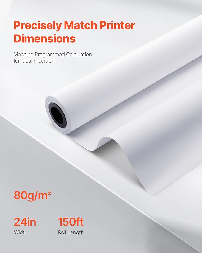 VEVOR Wide Format Paper, 24 in x 150 ft Plotter Roll, 20 Rolls CAD Bond Rolls - Image 3