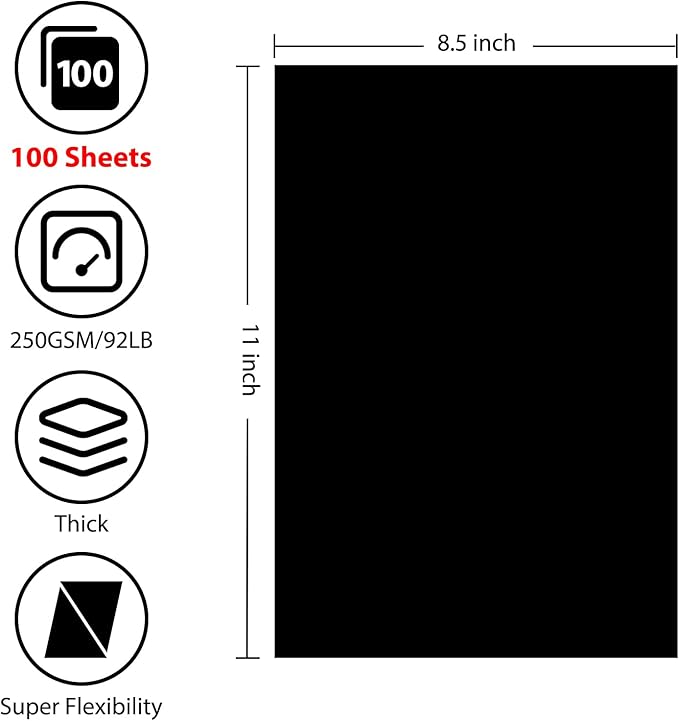 OcePor 100 Sheets Black Cardstock 8.5” x 11”, 92lb/250gsm Black Card Stock - Image 2
